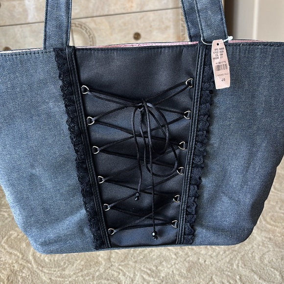 Victoria’s Secret Gray and Black Tote with Corset Lacing - Picture 3 of 12